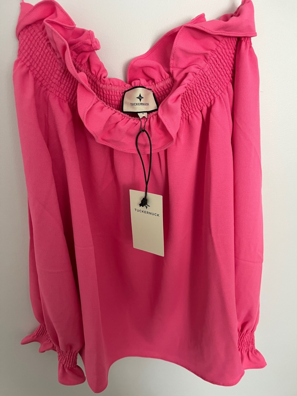 Tuckernuck Hot Pink Off-Shoulder Ruffle Blouse - Picture 2 of 2